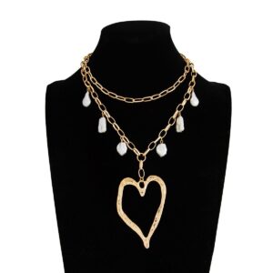 Baroque 2pcs Irregular Pearl Chunky Heart Pendant Cable Chain Necklace Set - ArtGalleryZen