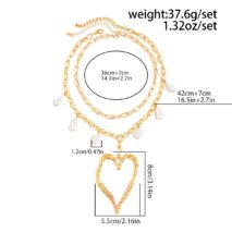 Baroque 2pcs Irregular Pearl Chunky Heart Pendant Cable Chain Necklace Set - ArtGalleryZen