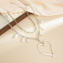 Baroque 2pcs Irregular Pearl Chunky Heart Pendant Cable Chain Necklace Set - ArtGalleryZen