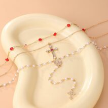 Baroque 3pcs Cross Pendant Pearl Crystal Chain Y Necklace Set - ArtGalleryZen