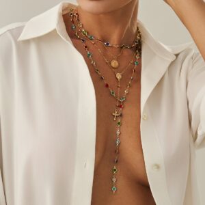 Baroque 4pcs Cross Round Disk Pendant Crystal Chain Y Necklace Set - ArtGalleryZen