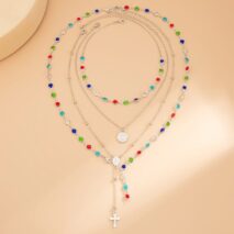 Baroque 4pcs Cross Round Disk Pendant Crystal Chain Y Necklace Set - ArtGalleryZen