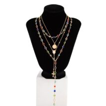 Baroque 4pcs Cross Round Disk Pendant Crystal Chain Y Necklace Set - ArtGalleryZen