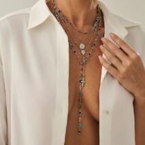 Baroque 4pcs Cross Round Disk Pendant Crystal Chain Y Necklace Set - ArtGalleryZen