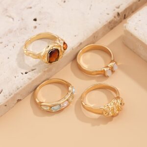 Baroque 4Pcs Crystal Rhinestone Inlaid Carved Pattern Ring Set - ArtGalleryZen