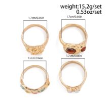 Baroque 4Pcs Crystal Rhinestone Inlaid Carved Pattern Ring Set - ArtGalleryZen