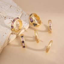 Baroque 6pcs Pink Rhinestone Inlaid Open Ring Set - ArtGalleryZen