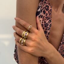 Baroque 6pcs Pink Rhinestone Inlaid Open Ring Set - ArtGalleryZen