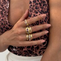 Baroque 6pcs Pink Rhinestone Inlaid Open Ring Set - ArtGalleryZen