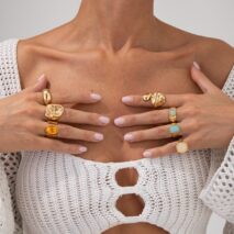 Baroque 7pcs Crystal Inlaid Chunky Textured Waterdrop Ring Set - ArtGalleryZen