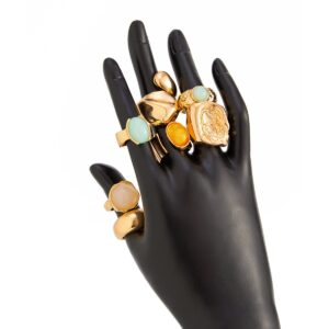 Baroque 7pcs Crystal Inlaid Chunky Textured Waterdrop Ring Set - ArtGalleryZen