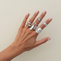 Baroque 7pcs Gold Silver Tone Pearl Inlaid Curved Ring Set - ArtGalleryZen