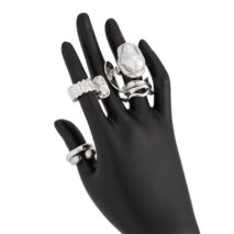 Baroque 7pcs Gold Silver Tone Pearl Inlaid Curved Ring Set - ArtGalleryZen