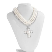 Baroque Chunky Layered Textured Cross Pendant Pearl Chain Necklace - ArtGalleryZen
