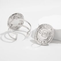 Baroque Chunky Pearl Inlaid Textured Oval Open Ring Bangle Bracelet Set - ArtGalleryZen
