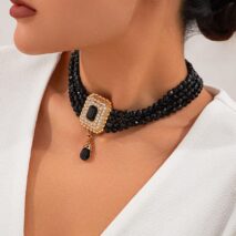 Baroque Chunky Rhinestone Inlaid Crystal Charm Beaded Chain Necklace - ArtGalleryZen