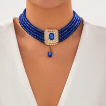 Baroque Chunky Rhinestone Inlaid Crystal Charm Beaded Chain Necklace - ArtGalleryZen
