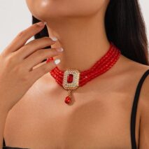 Baroque Chunky Rhinestone Inlaid Crystal Charm Beaded Chain Necklace - ArtGalleryZen