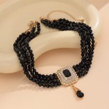 Baroque Chunky Rhinestone Inlaid Crystal Charm Beaded Chain Necklace - ArtGalleryZen