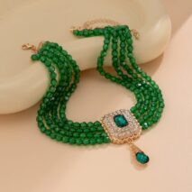 Baroque Chunky Rhinestone Inlaid Crystal Charm Beaded Chain Necklace - ArtGalleryZen
