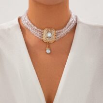 Baroque Chunky Rhinestone Inlaid Crystal Charm Beaded Chain Necklace - ArtGalleryZen