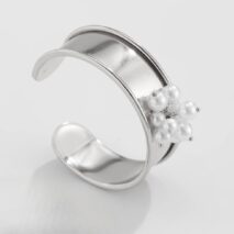 Baroque Glossy Pearl Charm Open Wide Cuff Bangle Bracelet Ring Set - ArtGalleryZen