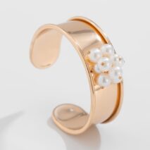 Baroque Glossy Pearl Charm Open Wide Cuff Bangle Bracelet Ring Set - ArtGalleryZen