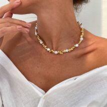 Baroque Gold Silver Tone Irregular Pearl Beaded Necklace - ArtGalleryZen