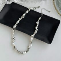 Baroque Gold Silver Tone Irregular Pearl Beaded Necklace - ArtGalleryZen