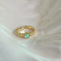 Baroque Green Crystal Inlaid Open Ring - ArtGalleryZen