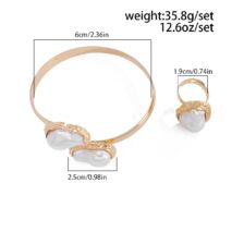 Baroque Irregular Pearl Inlaid Open Ring Bangle Bracelet Set - ArtGalleryZen