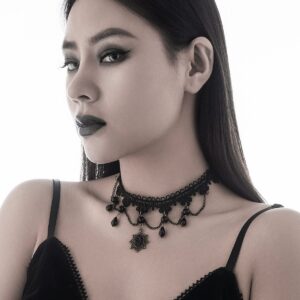 Baroque Layered Crystal Tassel Flower Pendant Lace Choker Necklace - ArtGalleryZen