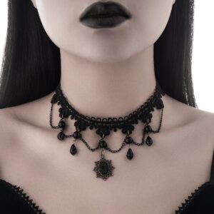 Baroque Layered Crystal Tassel Flower Pendant Lace Choker Necklace - ArtGalleryZen