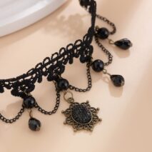 Baroque Layered Crystal Tassel Flower Pendant Lace Choker Necklace - ArtGalleryZen
