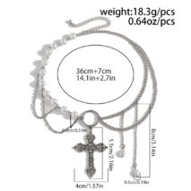 Baroque Layered Floral Cross Pendant Pearl Chain Choker Necklace - ArtGalleryZen
