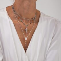 Baroque Layered Gold Silver Tone Cross Pendant Crystal Chain Y Necklace Set - ArtGalleryZen