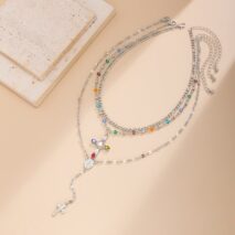 Baroque Layered Gold Silver Tone Cross Pendant Crystal Chain Y Necklace Set - ArtGalleryZen