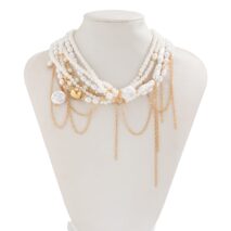 Baroque Layered Gold Tone Pearl Chain Tassel Choker Necklace - ArtGalleryZen
