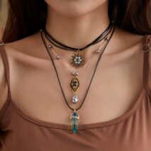 Baroque Layered Healing Crystal Waterdrop Pendant Wax Cord Necklace Set - ArtGalleryZen