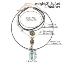 Baroque Layered Healing Crystal Waterdrop Pendant Wax Cord Necklace Set - ArtGalleryZen