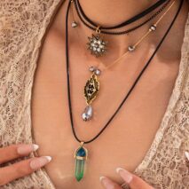 Baroque Layered Healing Crystal Waterdrop Pendant Wax Cord Necklace Set - ArtGalleryZen