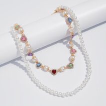 Baroque Layered Heart Rhinestone Pearl Trouser Chain - ArtGalleryZen