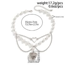 Baroque Layered Pattern Heart Pendant Pearl Chain Necklace - ArtGalleryZen