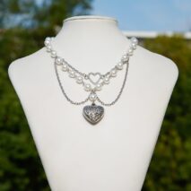 Baroque Layered Pattern Heart Pendant Pearl Chain Necklace - ArtGalleryZen