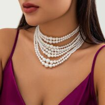Baroque Layered Pearl Chain Choker Necklace - ArtGalleryZen