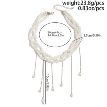 Baroque Layered Pearl Chain Tassel Choker Necklace - ArtGalleryZen