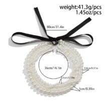 Baroque Layered Ribbon Bowknot Pearl Chain Necklace - ArtGalleryZen