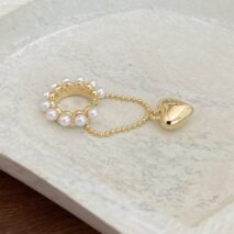 Baroque Pearl CZ Inlaid Heart Dangle Ear Cuff Earring - ArtGalleryZen