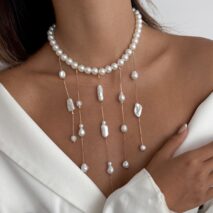 Baroque Pearl Raindrop Tassel Choker Necklace - ArtGalleryZen