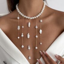Baroque Pearl Raindrop Tassel Choker Necklace - ArtGalleryZen